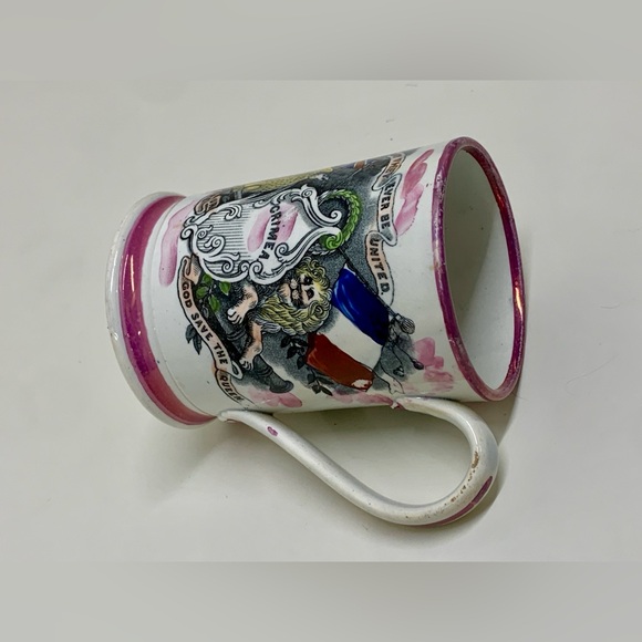 1850s Vtg Antique Crimean War Sunderland Pink Pearl Transfer Lustreware Frog Mug - Picture 9 of 16